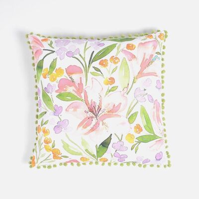 Botanical Cotton Pompom-Lined Cushion Cover
