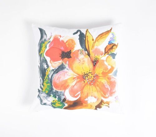 Statement Watercolor Floral Cotton Cushion Cover
