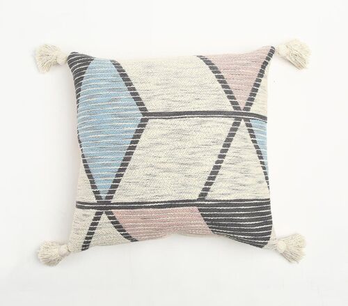 Colorblock Cotton Cushion Cover With Tassels