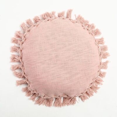 Fodera per cuscino rotonda con nappe rosa pastello