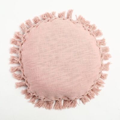 Pastel Pink Tasseled Round Cushion Cover