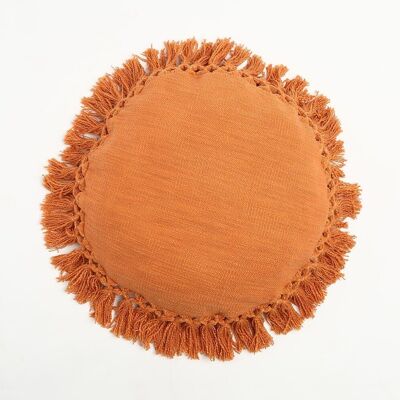 Tangerine Tasseled Round Cushion Cover