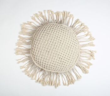 Housse de coussin ronde à franges en macramé 1