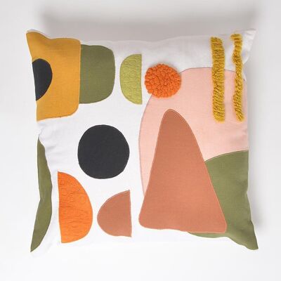 Housse de coussin patchwork broderie abstraite