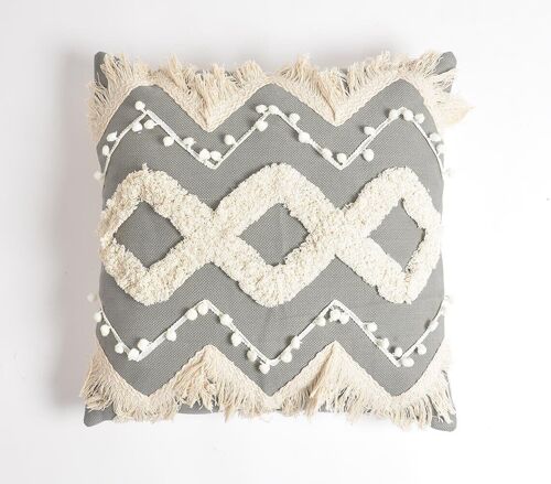 Embroidered Fog Grey Cushion Cover