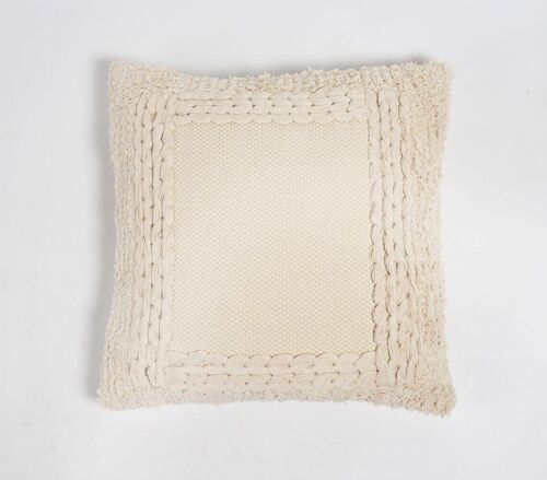 Solid Cotton & Canvas Cushion Cover with Textured Border