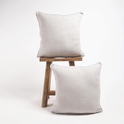 Set of 2 - Bordered Solid Grey Handloom Cotton Cushion Covers