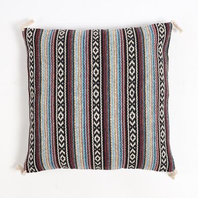 Jacquard Corduroy Striped Tasseled Cushion Cover, 18 x 18 inches