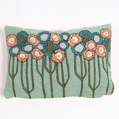 Funda lumbar flameada turquesa con bordado floral, 11,5 x pulgadas