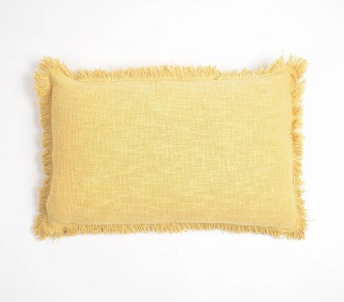 Solid Fringed Lumbar Cotton Cushion Cover, 14 x 21 inches