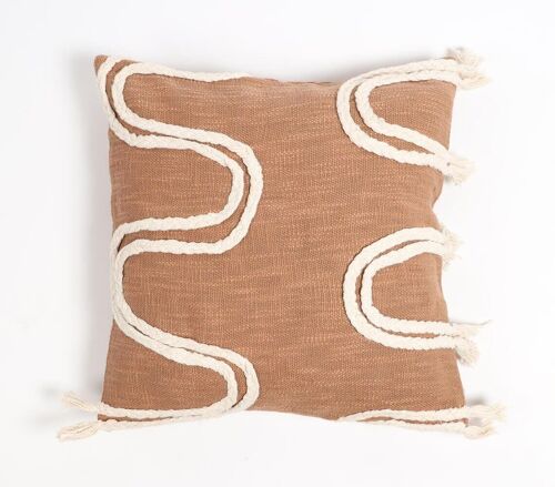 Handwoven Cotton White Braided-Waves Cushion Cover, 18 x 18 inches