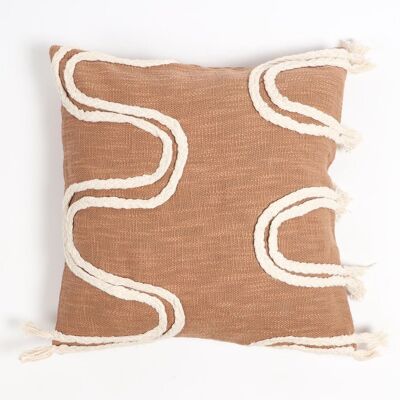 Handwoven Cotton White Braided-Waves Cushion Cover, 18 x 18 inches