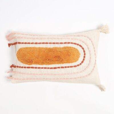 Hand Tufted Cotton Tasseled Lumbar Cushion Cover, 20 x 14 inches