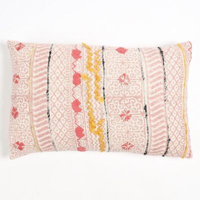 Block Printed Cotton Maximal Lumbar Cushion Cover, 20 x 14 inches