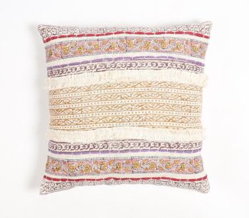 Housse de coussin en coton imprimé en bloc à motifs rayés, 18 x 18 pouces 4