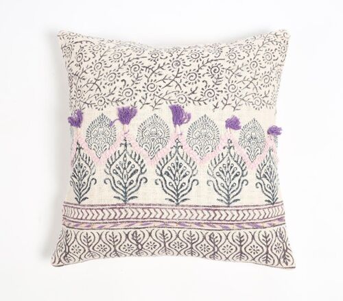 Block Printed Cotton Botanical Cushion Cover, 18 x 18 inches
