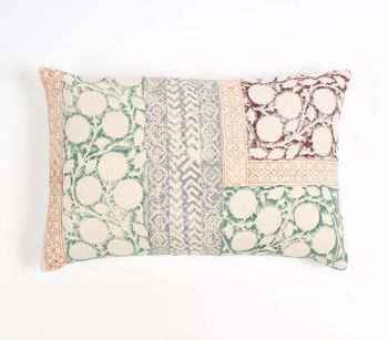 Housse de coussin lombaire botanique géométrique en coton imprimé en bloc, 20 x 14 pouces 1