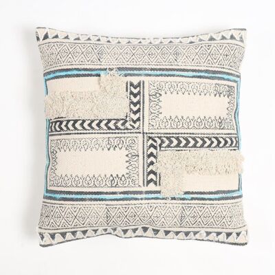 Block Printed Cotton Geometric Cushion Cover, 18 x 18 inches