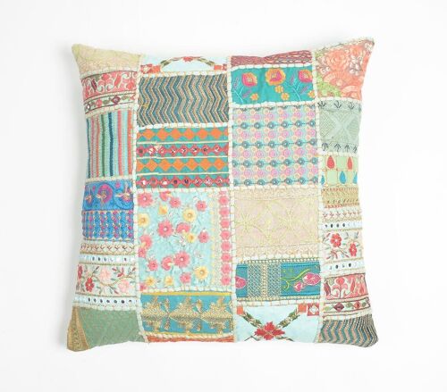 Upcycled Cotton Patchwork Cushion Cover, 18 x 18 inches