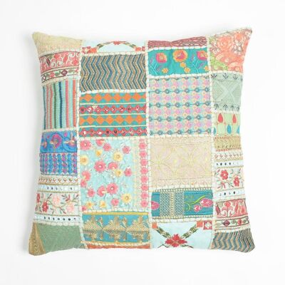 Housse de coussin patchwork en coton recyclé, 18 x 18 pouces