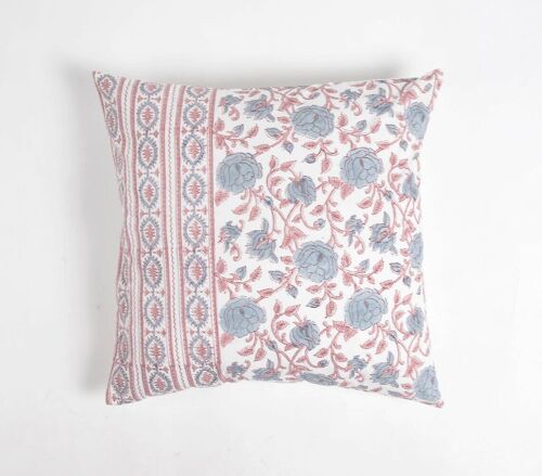 Floral Block Printed Cushion Cover, 18 x 18 inches