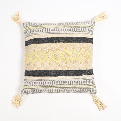 Fodera per cuscino con nappe geometriche-tribali in cotone stampato a blocchi, 18 x 18 pollici