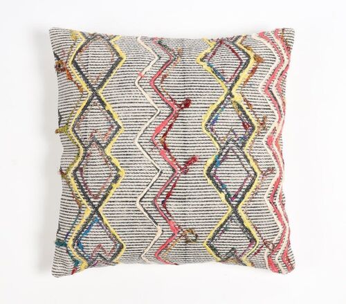 Embroidered Cotton Chevron Cushion Cover, 18 x 18 inches