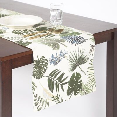 Chemin de table en coton tissé à la main avec feuilles tropicales imprimées