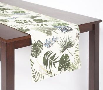 Chemin de table en coton tissé à la main avec feuilles tropicales imprimées 2