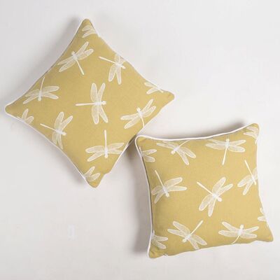 Set of 2 - Dragonfly Printed Handloom Cushion Covers, 18 x 18 inches