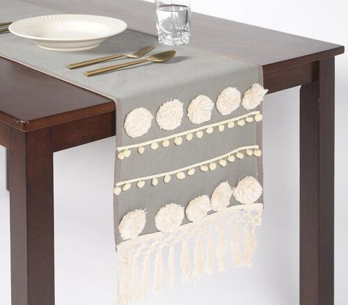 Embroidered & Tasseled Cotton Table Runner