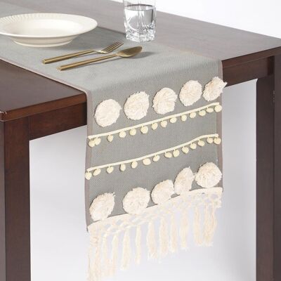 Embroidered & Tasseled Cotton Table Runner
