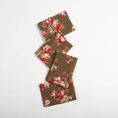 Set of 4 - Umber Floral Printed Cotton Napkins