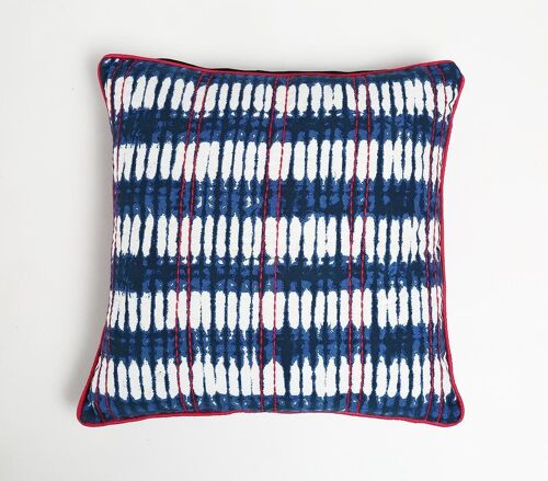 Blue Ikat & Kantha Cushion Cover, 18 x 18 inches