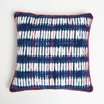 Blue Ikat & Kantha Cushion Cover, 18 x 18 inches