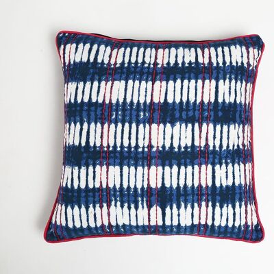 Blue Ikat & Kantha Cushion Cover, 18 x 18 inches