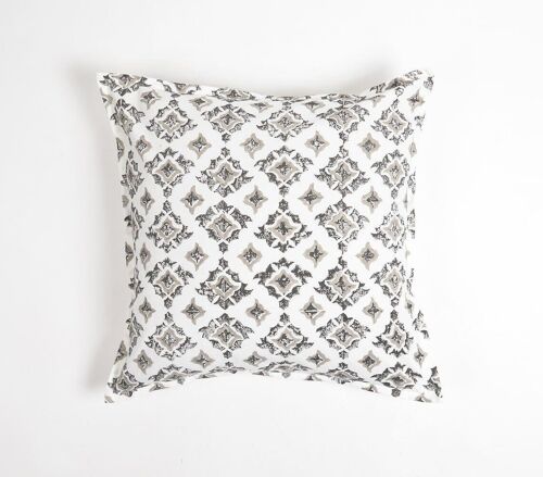 Grayscale Floral Cotton Cushion Cover, 18 x 18 inches
