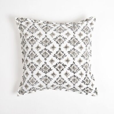 Grayscale Floral Cotton Cushion Cover, 18 x 18 inches