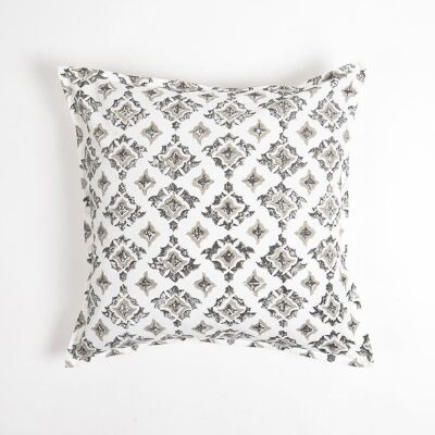 Housse de coussin en coton floral en niveaux de gris, 18 x 18 pouces