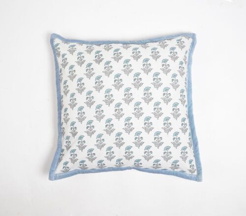 Floral Printed Cotton Cushion Cover with Piped Border, 18 x 18 inches