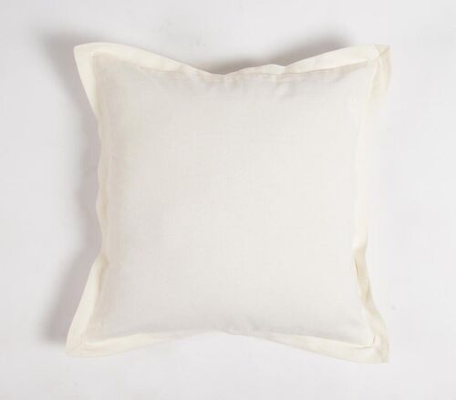 Solid Ivory Cotton Cushion Cover with Border, 18 x 18 inches