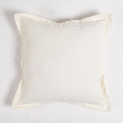 Solid Ivory Cotton Cushion Cover with Border, 18 x 18 inches