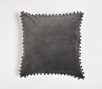 Housse de coussin en coton anthracite massif avec bordure ornée, 18 x 18 pouces 1