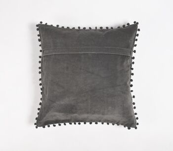 Housse de coussin en coton anthracite massif avec bordure ornée, 18 x 18 pouces 3