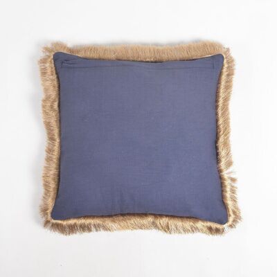 Solid Navy Cotton Linen Cushion Cover with Fringed Border, 18 x 18 inches