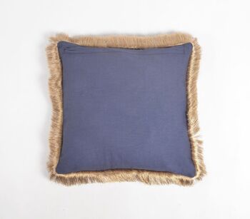 Housse de coussin en lin et coton bleu marine uni avec bordure à franges, 18 x 18 pouces 1