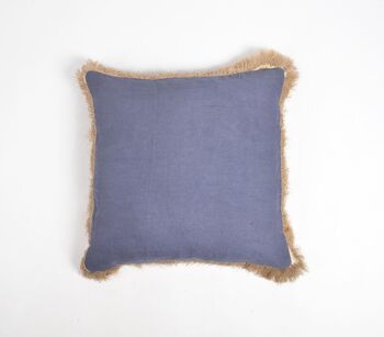 Housse de coussin en lin et coton bleu marine uni avec bordure à franges, 18 x 18 pouces 3