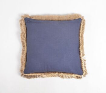 Housse de coussin en lin et coton bleu marine uni avec bordure à franges, 18 x 18 pouces 4