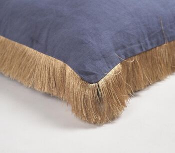 Housse de coussin en lin et coton bleu marine uni avec bordure à franges, 18 x 18 pouces 5