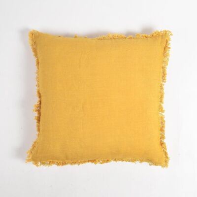 Federa per cuscino in lino di cotone color ambra massiccio con bordo sfilacciato, 18 x 18 pollici